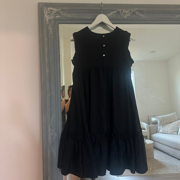 Amber Sakai Babydoll Navy Blue Sleeveless Ruffle Trim Tiered Mini Dress 4 - Picture 4 of 7